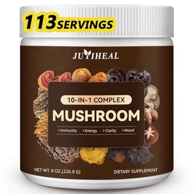 10-in-1 Mushroom Powder, Mushroom Complex - Lions Mane, Reishi, Shiitake, Chaga, Turkey Tail, Cordyceps, Maitake & More, Mushroom Supplement Powder for Energy, Memory, Focus & Immune Support 8oz