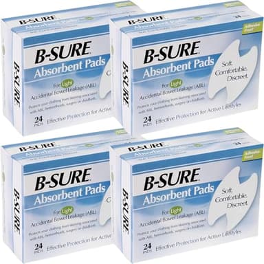 Incontinence Absorbent Liner Pads for Anal Leakage – Light Absorbency – Protects Against Clothing Stains from ABL, Hemorrhoids, Surgery, or Postpartum Recovery - 96 Pads Total (4 Boxes of 24 Pad)
