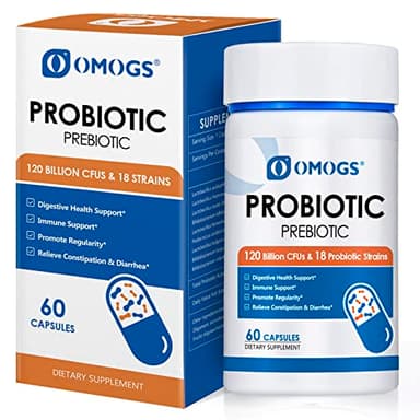 OMOGS Probiotics 120 Billion CFUs 18 Strains, 3 Prebiotics & Digestive Enzymes, Helps Digestive, Gut Health, Immune, Supports Occasional Constipation, Diarrhea & Gas - for Women & Men, 60 Capsules
