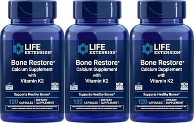 Life Extension Bone Restore Calcium Supplement with Vitamin K2, 120 Capsules (Pack of 3)
