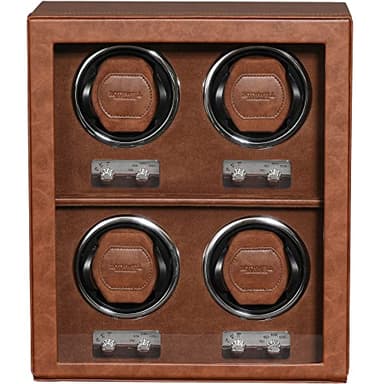 ROTHWELL 4 Watch Winder for Automatic Watches with Quiet Motor with Multiple Speeds and Rotation Settings (Tan/Brown)