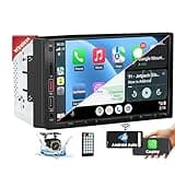 [DSP Inside] Wireless Double Din Car Stereo, Wireless Apple Carplay Android Auto, 7 Inch Touchscreen Radio with 240W Enhanced DSP Sound, FM/AM/Bluetooth Handsfree, HD Waterproof Backup Camera