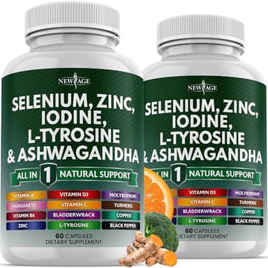 NEW AGE Selenium, Zinc, Iodine, L Tyrosine, Ashwagandha - Supplement for Women and Men with Bladderwrack, Turmeric, Silica Kelp, Schisandra - 120 Count