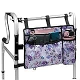 HEOPBIRD Walker Accessories Bag Backet Pouch Cup Holder for Folding Walker Seniors with Pockets Storage Organizer (Purple Flower)