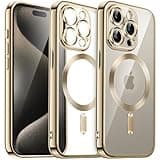 JETech Magnetic Case for iPhone 15 Pro Max 6.7-Inch, Camera Lens Full Protection, Compatible with MagSafe Wireless Charging, Shockproof Electroplated TPU Soft Clear Phone Cover (Gold)