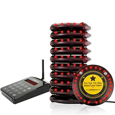 Retekess TD103 Restaurant Pager System, Coaster Pager, 1000M Long Range, Standby Time 48 Hours, 10 Buzzers for Logistics, Hotel, Community Action Center