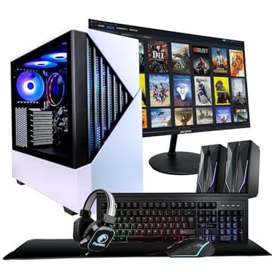 Periphio Castle Gaming PC, AMD Ryzen 5 5600GT up to 4.6GHz with Radeon Vega 7 Graphics, 32GB RAM, 1TBNVMe SSD, WiFi, Windows 11 Home, Black, 1080p Gaming Computer - Full RGB Gamer Bundle, 24" Monitor