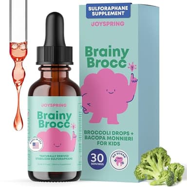 JoySpring Broccoli Supplement for Kids | Sulforaphane & Bacopa Monnieri Drops | Supports Cognitive Function | Vegan & Kid-Friendly
