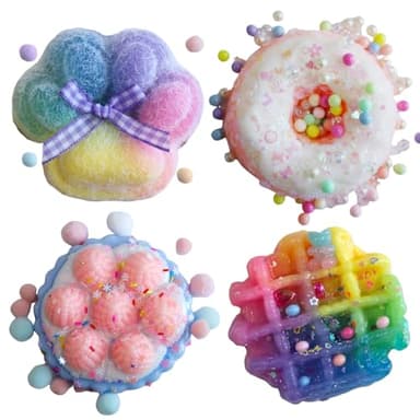 4 Pack Cake Soft Squishy - Squishies, Squeeze, Perfect for Stress Relief - Sensory, Fidget Play Food Squishy Toys for Adults - Waffle, Donuts, Tart, Cat Paw