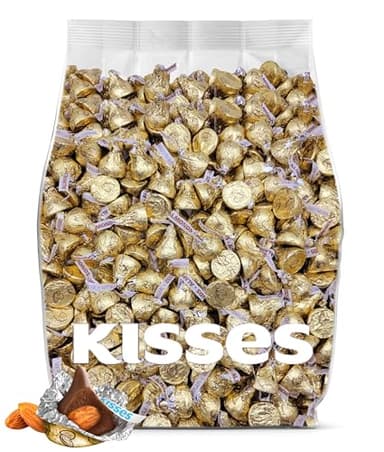 Kisses with Almonds Milk Chocolate Candy - 2lb Bulk Kisses Individually Wrapped Chocolate Candy in Gold Foils - Almond Candy Bulk Bag - 2 Pounds