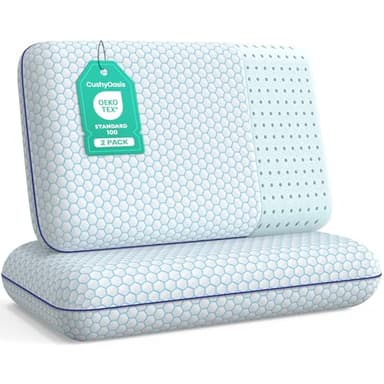 CushyOasis Memory Foam Pillows for Side, Back and Stomach Sleepers, Set of 2, Bed Pillow with Washable Cover and Breathable Mesh, Bed Pillow for Sleeping (Blue，Standard Size)