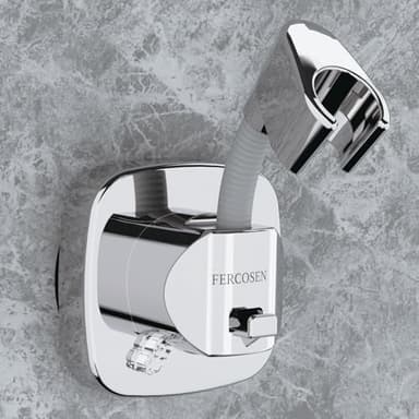 FERCOSEN 360° Swivel Shower Head Holder with Suction Cup | 10kg Load Capacity, Tool-Free Installation in Seconds | Removable and Rust-Resistant Shower Bracket with Storage Hook (Silver)