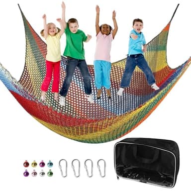 Toriexon Climbing Net 6.5' x 9.8', Double Layers Playground Safety Net for Kids, Multicolored Climbing Cargo Net for Tree House, Obstacle Training, Back Yard