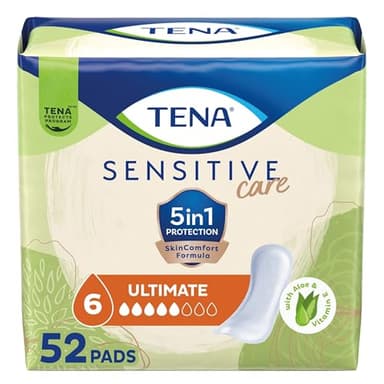 TENA Sensitive Care Incontinence Pads for Women, Bladder Control & Postpartum, Ultimate Absorbency, Regular Length, 52 Count