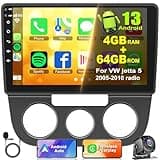 Android 13 Car Radio Stereo for Volkswagen Jetta 2005-2010 Built in Wireless Carplay/Android Auto, 10 inch1280 * 800 Touch Screen Head Unit 4G RAM 64G ROM with DSP BT GPS WiFi,Backup Camera