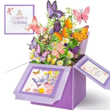 Hierein Birthday Cards for Women, Butterfly Pop Up Card Box, Happy Birthday Gifts Cards for Women, Daughter, Mom, Sister, Friend, Butterflies & Flowers Greeting Card with Blank Notecard & Envelope