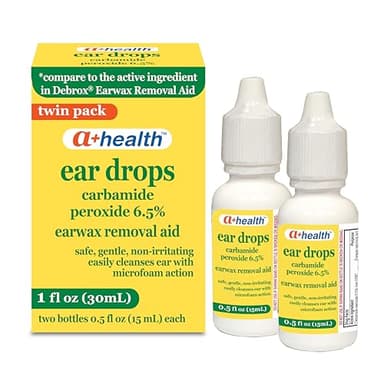A+Health Earwax Removal Drops, Carbamide Peroxide 6.5%, Made in USA, Twin Pack, 1 fl Ounce(Two 0.5 fl oz bottles)