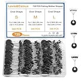 Lavie&Camus 720PCS Fishing Bobber Stopper, Oval Floats Sinker Stops, 6 in 1 Black Rubber Bobber Stops, L M S Size Float Stop Kit