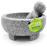 Umien™ Granite Mortar and Pestle Set - 100% Granite - 3.5-Cups - 8-Inch – Avocado Tool Included – Natural Stone Molcajete for Spices, Pestos, & Guacamole (Grey) - Stone Grinder - Guacamole
