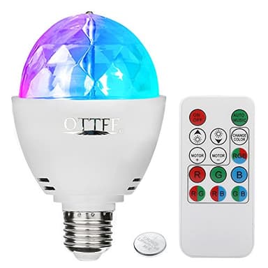 OTTFF 3W E26 Disco Ball Lamp RGB Rotating LED Sound Activated Strobe Light for Party Stage, Remote Control