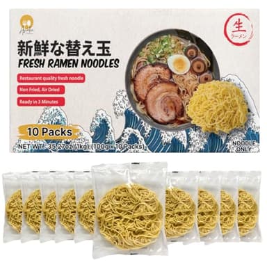 Asiatic Dishes - Fresh Japanese Ramen Noodles (Pack of 10) - Non-Fried Noodle, Healthy Baked Asian Ramen, Chewy Ramyun, 7g Protein, No Soup Included, Quick and Easy, 3.52oz