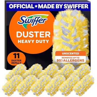 Swiffer Dusters Refill for Cleaning, Feather & Microfiber Duster Disposable Alternative, for Dusting Furniture, Blinds, Ceiling Fans, Walls, Helps Remove Allergens, Heavy Duty, Unscented, 11ct