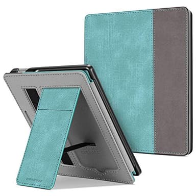 CaseBot Stand Case for Kindle Oasis (10th/9th Generation, 2019/2017 Release) - Premium PU Leather Sleeve Cover with Card Slot and Hand Strap, Turquoise