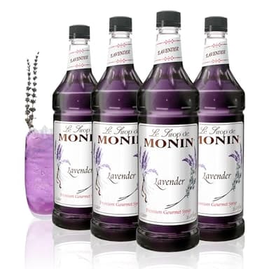 Monin - Lavender Syrup | Aromatic & Floral, Premium Syrup for Cocktails, Lattes & More | Clean Label with No Artificial Flavors, No Artificial Preservatives (BPA Free Bottle, 1 Liter, 4-pack)