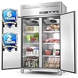 Coolski 48" W Commercial Refrigerator and Freezer Combo, 36 Cu.ft 2 Section Stainless Steel Solid Door Fan Cooling Upright Reach in Freezer for Restaurant Bar Shop Kitchen Garage School Church