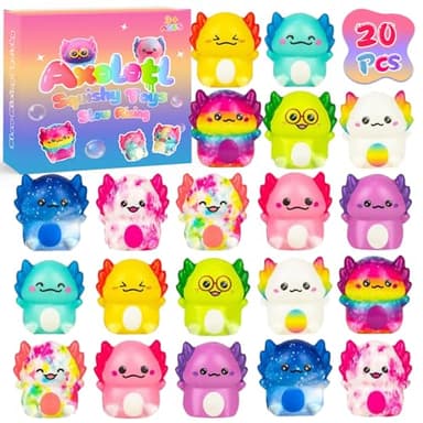 20Pack Axolotl Slow Squishy Toys, Axolotl Gifts for Kids Party Favors, Goodie Bag Stuffers, Easter Egg Fillers, Treasure Box Toys for Classroom Prizes, Holiday and Birthday Gifts for Boys & Girls