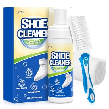 Jevvu Shoe Cleaner, Sneaker Cleaner Kit with Brush and Towel, Deep Clean Shoe Cleaning Kit for White Shoes, Leather and Rubber