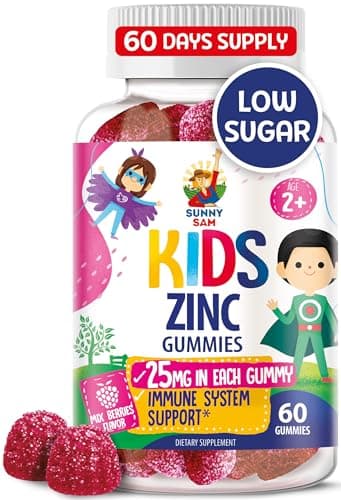 Zinc Gummies for Kids - Chewable Zinc Gummy Supplement for Children Immune Support - Low Sugar Natural Antioxidant Non-GMO Vitamin Chewables for Toddlers & Teens - 60 Gummies