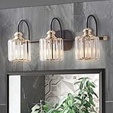 ExBrite 3-Light Bathroom Light Fixtures, Crystal Vanity Lights for Bathroom Modern Wall Light Fixture Above Mirror