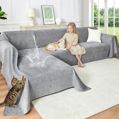 CAPALOCA Anti-Scratch Sectional Couch Covers for Sofa, 2 Pcs Water Resistant Couch Cover L Shape for Dog & Cat Pet-Friendly Non Slip Sofa Slipcovers Washable, 71"x 110" + 71"x 118", Grey
