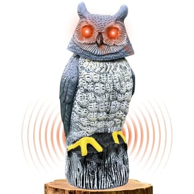 Ugold Solar Powered Garden Owl with Motion Detection, Rotating Head, Realistic Hoots and Silent Mode, Outdoor Statue and Sculpture, Owl Decoration for Home, Garden, Patio and Lawn