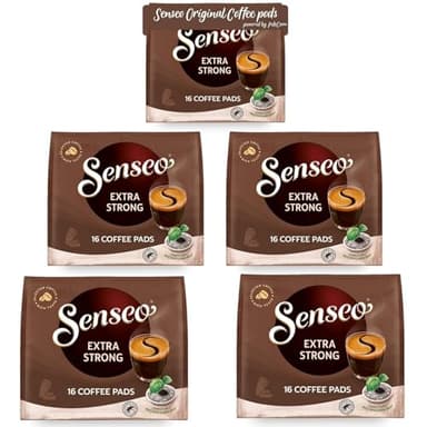 Senseo Extra Strong Dark Roast Coffee Pods – 80 Count (5 Packs of 16) – Intense & Bold Flavor with Rich Crema – Single-Serve Coffee Pads Compatible with Senseo & PeleCom Machines