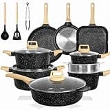 Romswi 23Piece Kitchen Cookware Set, Non Stick Pots and Pans Set, Induction Cookware with Utensil and Pan Protectors, Black
