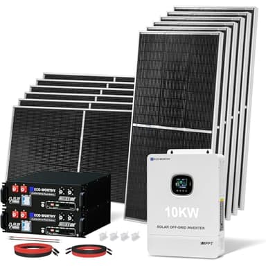 ECO-WORTHY 10KW Output 9.36KWH Off Grid Solar System Complete Kit for Home:12pcs 195W Solar Panels(2340W)+10KW 120V/240V Inverter (UL 1741)+ 2pcs 48V 100AH Lithium Batteries(UL 1973&UL 9540A)