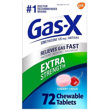 Gas-X Extra Strength Chewable Gas Relief Tablets with Simethicone 125 mg for Bloating Relief, Cherry - 72 Count
