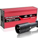 LHIBYOLO 48V Golf Cart Battery Charger for 12A Club Car,with 3 Pin Round Plug, 12 Amp Golf Cart Battery Charger 48 Volt Club Car Charger,16FT