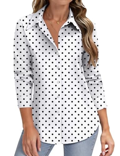 HOTOUCH Button Down Shirts for Women Long Sleeve Polka Dot Work Collared Business Blouses No Iron Shirt Wrinkle Free Outfits