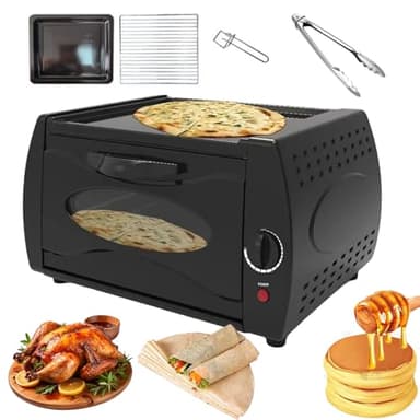 2-in-1 Electric Tandoor Oven & Roti Maker, 2100W with Adjustable Temperature, Glass Door, Hot Plate, Bake Tray & Rack - Perfect for Chapati, Naan, Pita, Lahmacun, Manakish