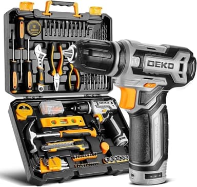 Power Drill Tool Set Kit: DEKOPRO Cordless Drill Tool Box with 12V Battery Electric Drill Driver for Home Hand Repair Power Tools Sets Drills Case