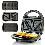 OVENTE 3 in 1 Electric Sandwich Maker, Panini Press Grill and Waffle Iron Set with Removable Non-Stick Plates, Perfect for Cooking Grilled Cheese, Tuna Melts, Burgers, Steaks and Snacks, Black GPI302B