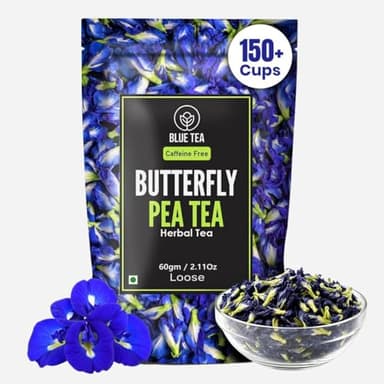 BLUE TEA - Butterfly Pea Flower Tea - 2.11 Oz (150+ Cups) | Antioxidant Rich | Chemical Free - Herbal Tea - Caffeine free - Non Bitter - No Preservatives | Zipper Pack
