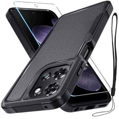 RMOCR for Moto G 5G 2025 Case, Full Body Heavy Duty Rugged Shockproof Protective Phone Cover with Lanyard Strap, Tempered Glass Screen Protector, Black Matte