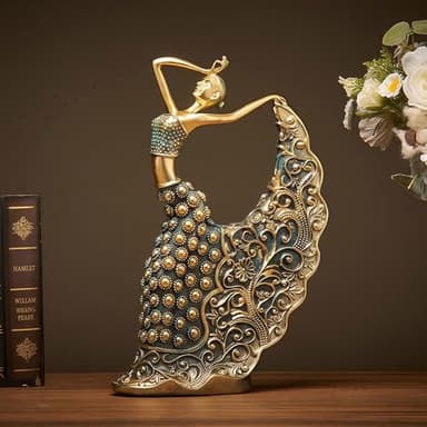 XINDAM Elegant Peacock Art Figurine Dancer Statue Decorative Home & Office Figurines Home Office Display Craft Living Room Decor Ornaments for Tabletop