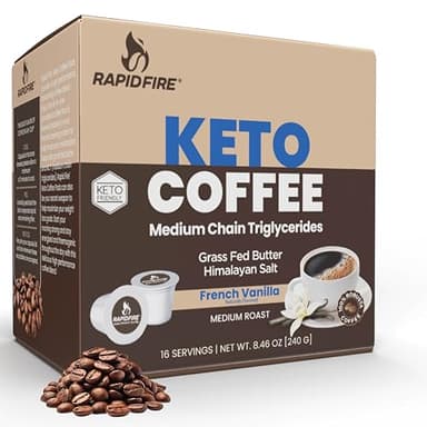 Rapidfire French Vanilla Ketogenic High Performance Keto Coffee Pods, Supports Energy & Metabolism, Weight Management, Single Serve K Cup, Brown, 16 Count