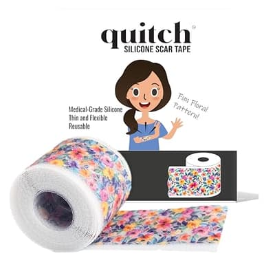 Quitch Silicone Scar Sheets for Surgical Scars, Silicone Scar Tape, C Section Recovery Must Haves, Tummy Tuck Recovery Must Haves, Postpartum Essentials Scar Treatment (Floral) 4x150cm