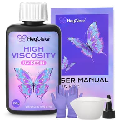 HeyClear UV Resin kit 100g -High Viscosity Crystal Clear and Hard Premixed UV Epoxy Fast Curing for Doming, Sealing, Casting Coating, DIY Crafts